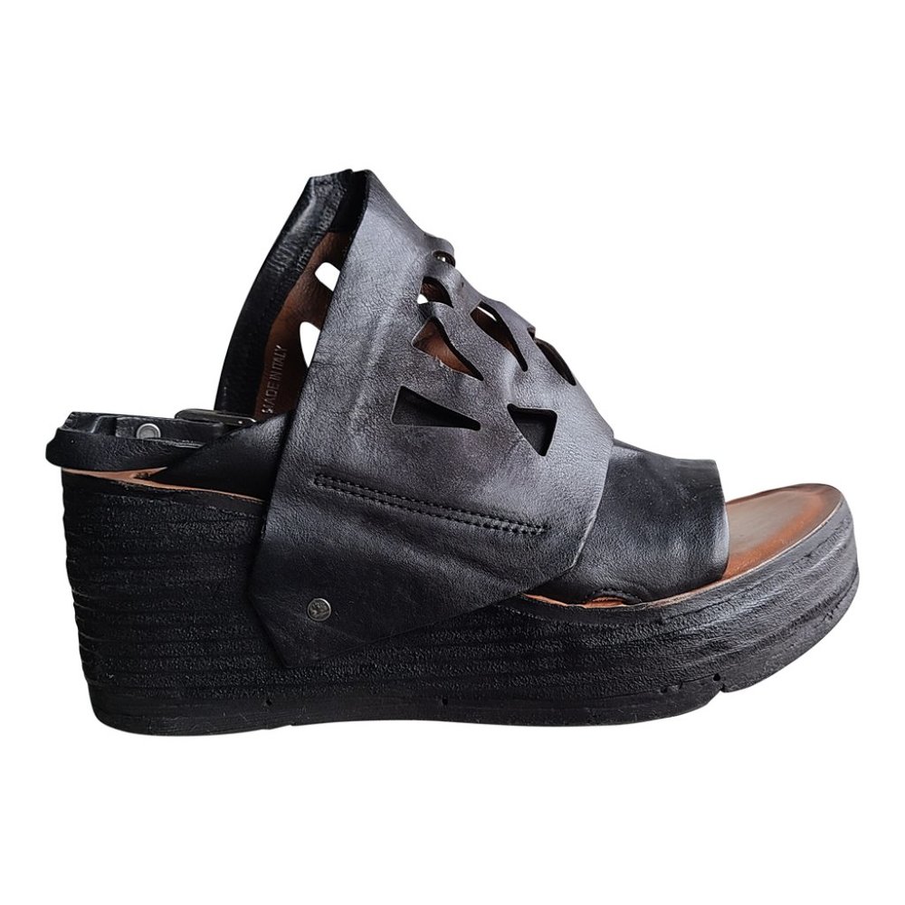 A.S.98 Black Wedge Sandals
